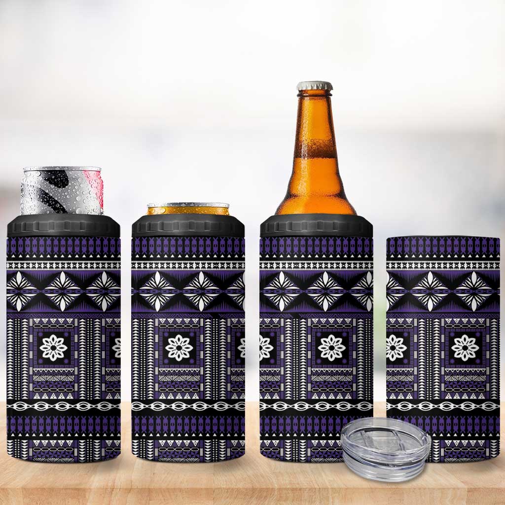 Fiji Masi Tapa Pattern Purple 4 in 1 Can Cooler Tumbler LT01 - Polynesian Pride