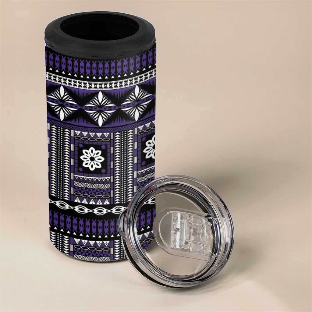 Fiji Masi Tapa Pattern Purple 4 in 1 Can Cooler Tumbler LT01 - Polynesian Pride