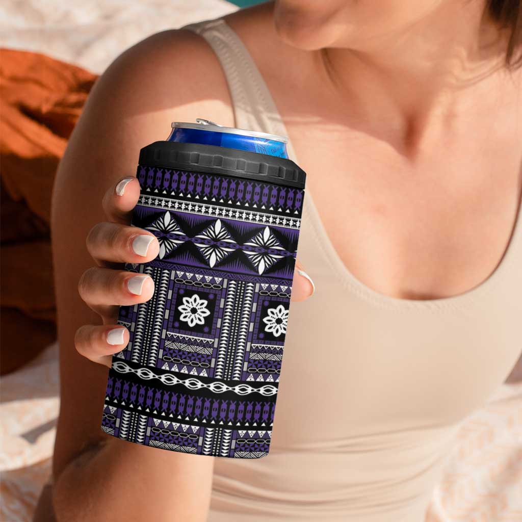 Fiji Masi Tapa Pattern Purple 4 in 1 Can Cooler Tumbler LT01 - Polynesian Pride
