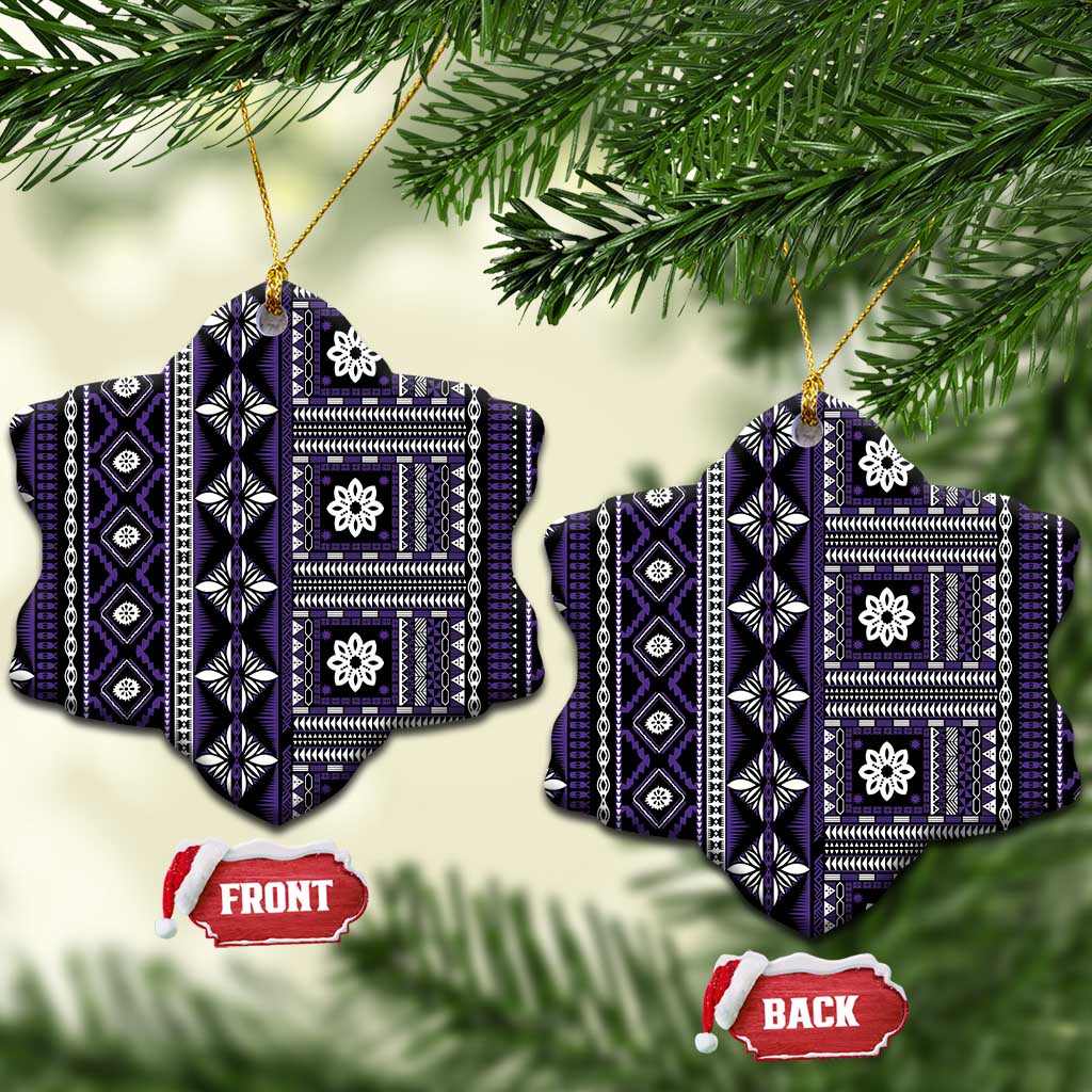 Fiji Masi Tapa Pattern Purple Ceramic Ornament LT01 Snow Flake Purple - Polynesian Pride