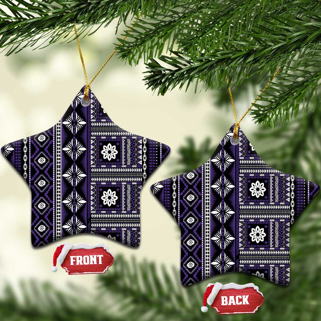 Fiji Masi Tapa Pattern Purple Ceramic Ornament LT01 Star Purple - Polynesian Pride