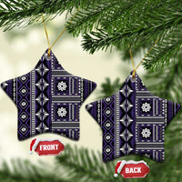 Fiji Masi Tapa Pattern Purple Ceramic Ornament LT01 Star Purple - Polynesian Pride