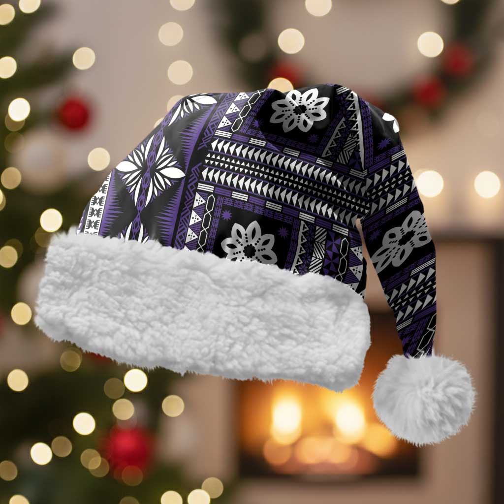 Fiji Masi Tapa Pattern Purple Christmas Santa Hat LT01 With Fur Purple - Polynesian Pride