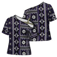 Fiji Masi Tapa Pattern Purple Cross Shoulder Shirt LT01 - Polynesian Pride