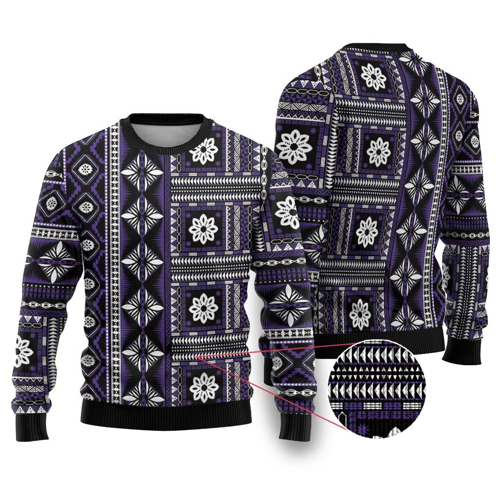 Fiji Masi Tapa Pattern Purple Ugly Christmas Sweater LT01 Purple - Polynesian Pride