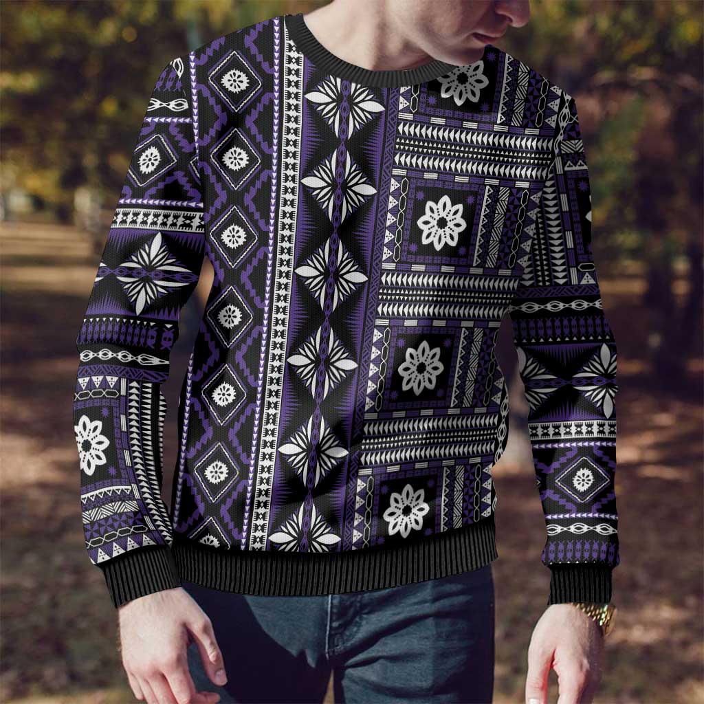 Fiji Masi Tapa Pattern Purple Ugly Christmas Sweater LT01 - Polynesian Pride