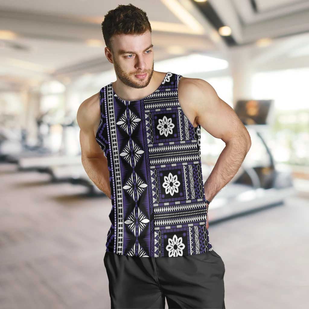 Fiji Masi Tapa Pattern Purple Men Tank Top LT01 Purple - Polynesian Pride