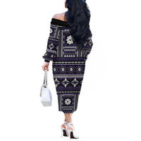 Fiji Masi Tapa Pattern Purple Off The Shoulder Long Sleeve Dress LT01 - Polynesian Pride