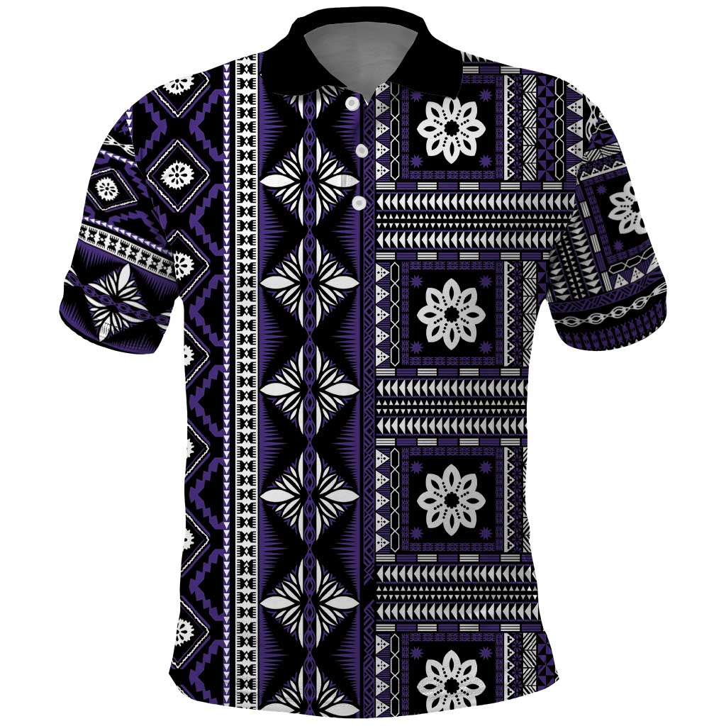 Fiji Masi Tapa Pattern Purple Polo Shirt LT01 Purple - Polynesian Pride