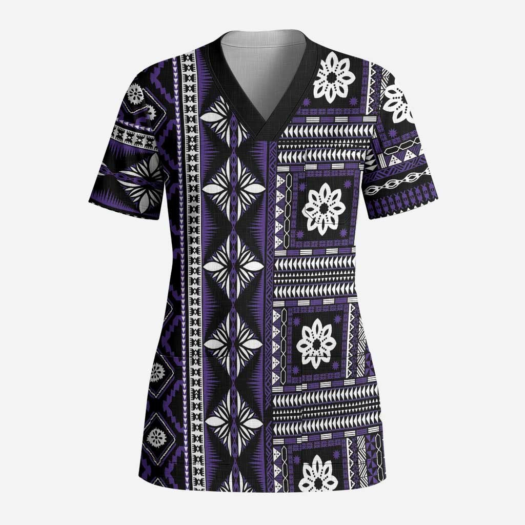 Fiji Masi Tapa Pattern Purple Scrub Top LT01 Adult Purple - Polynesian Pride