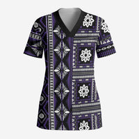Fiji Masi Tapa Pattern Purple Scrub Top LT01 Adult Purple - Polynesian Pride
