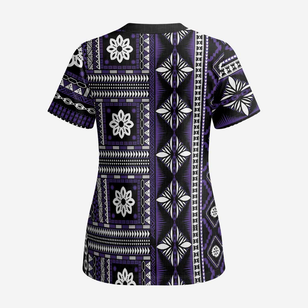 Fiji Masi Tapa Pattern Purple Scrub Top LT01 - Polynesian Pride