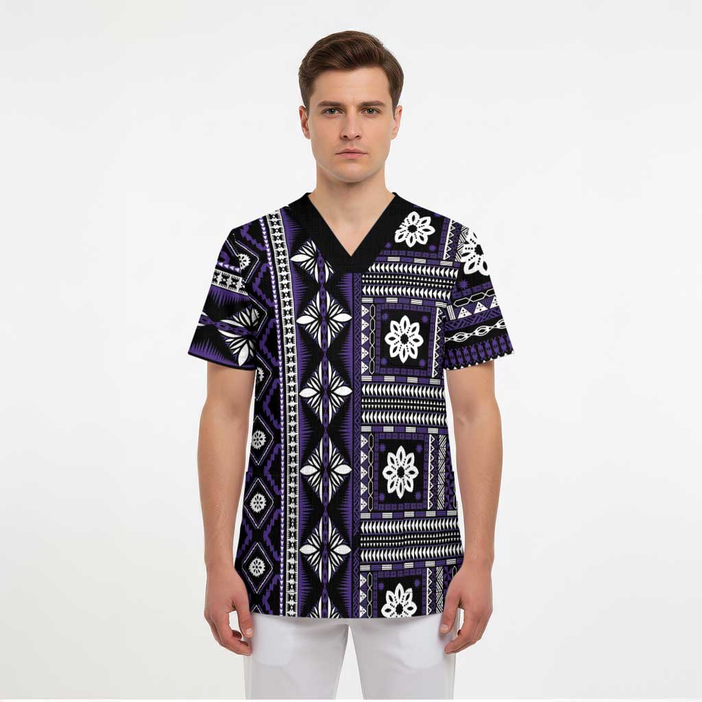 Fiji Masi Tapa Pattern Purple Scrub Top LT01 - Polynesian Pride