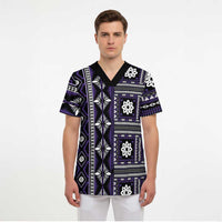 Fiji Masi Tapa Pattern Purple Scrub Top LT01 - Polynesian Pride