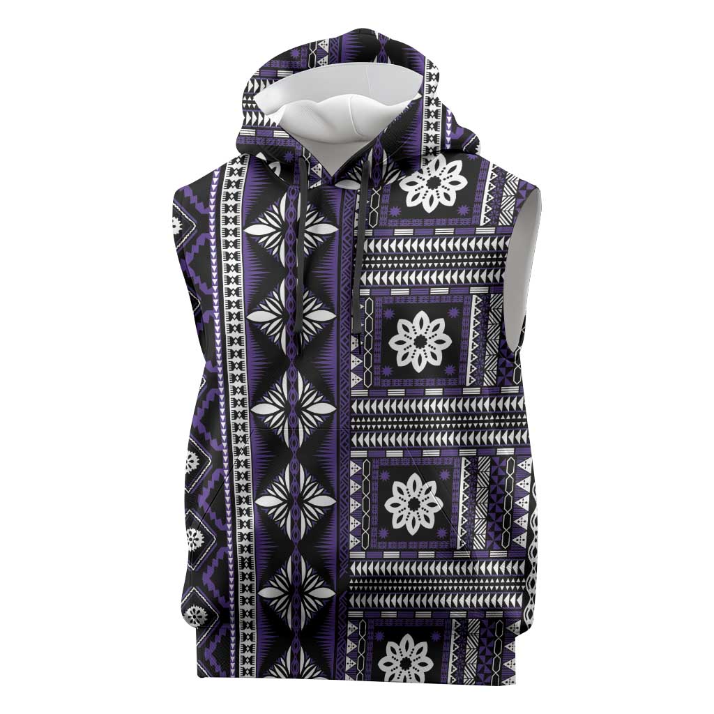 Fiji Masi Tapa Pattern Purple Sleeveless Hoodie LT01 Purple - Polynesian Pride