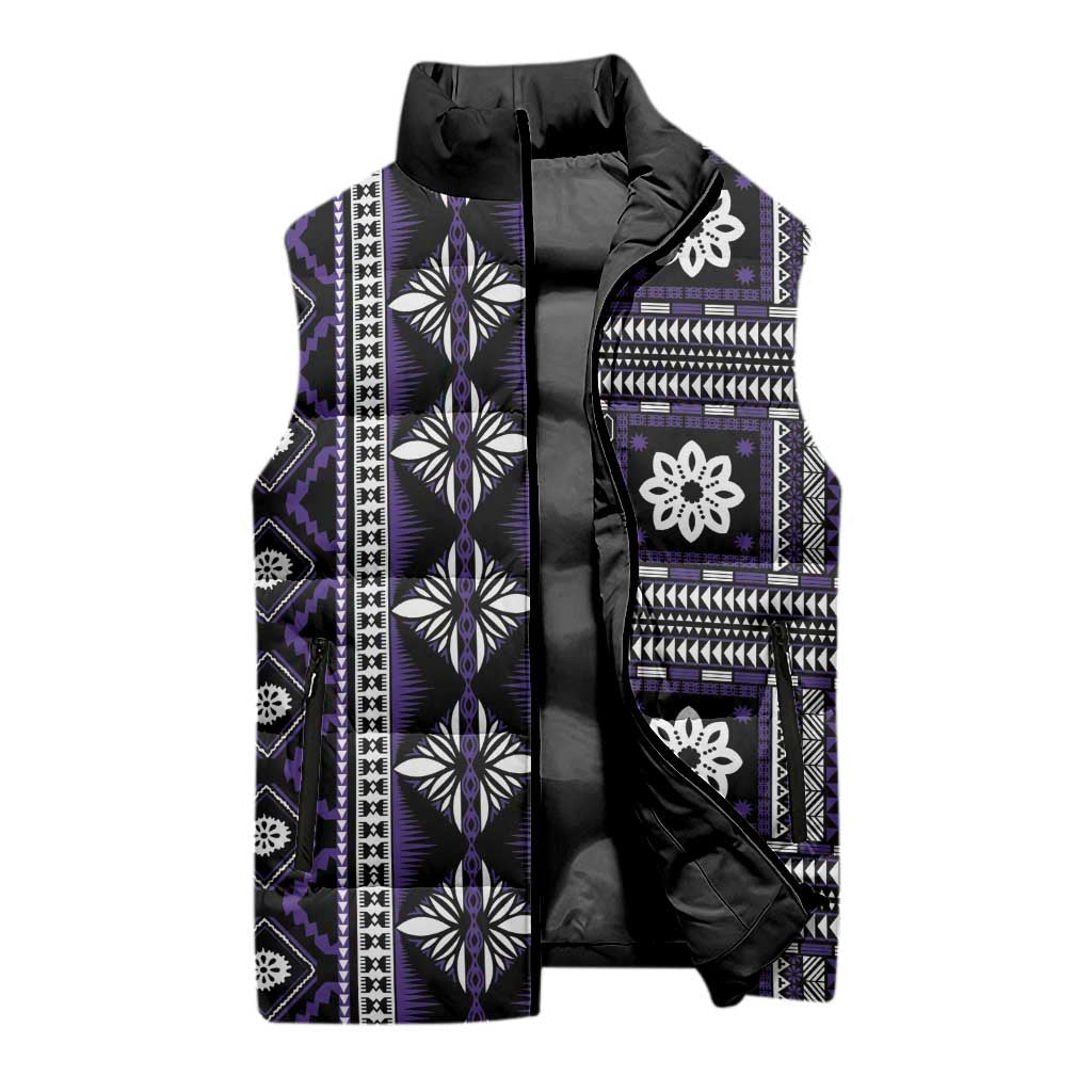 Fiji Masi Tapa Pattern Purple Sleeveless Puffer Jacket LT01 - Polynesian Pride