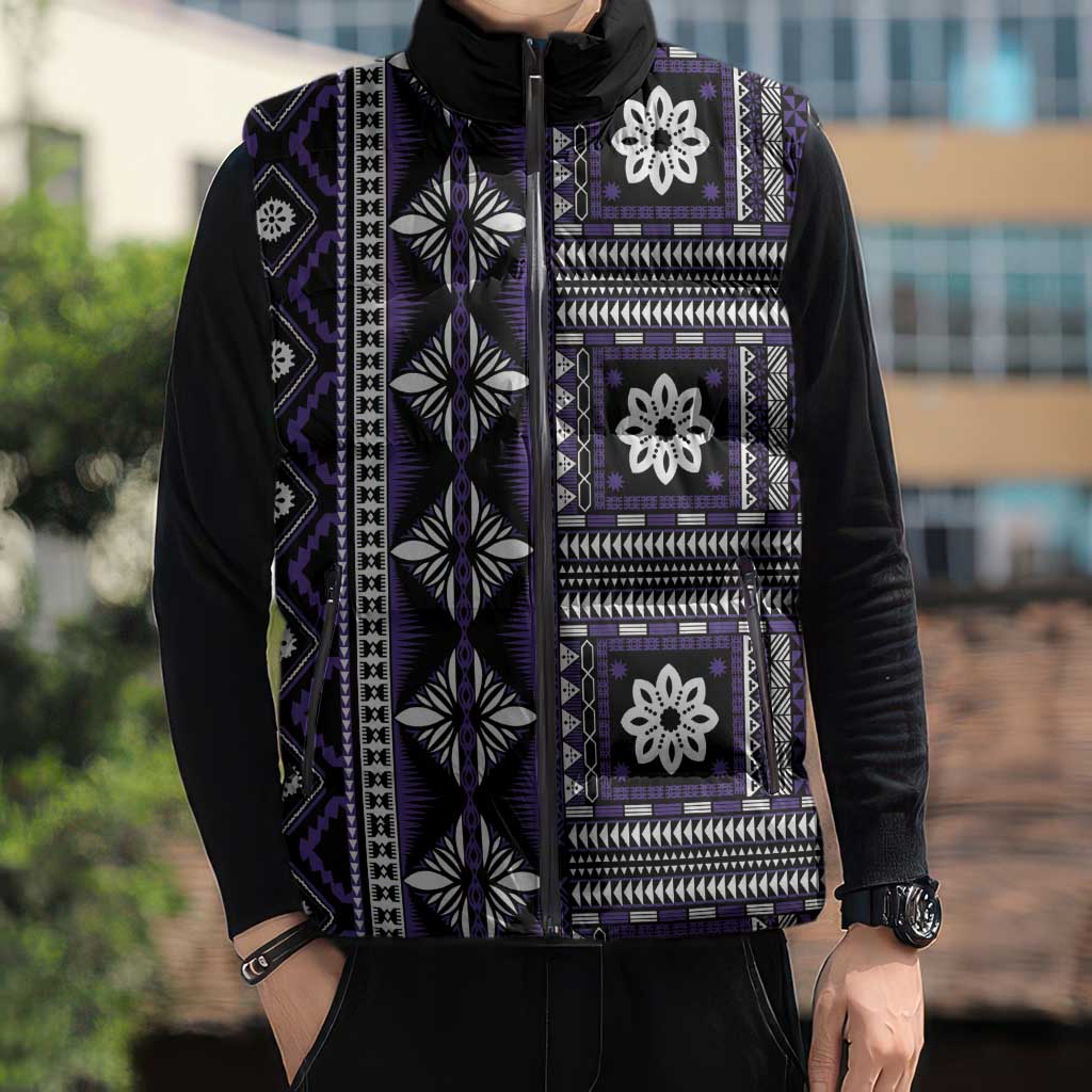 Fiji Masi Tapa Pattern Purple Sleeveless Puffer Jacket LT01 - Polynesian Pride