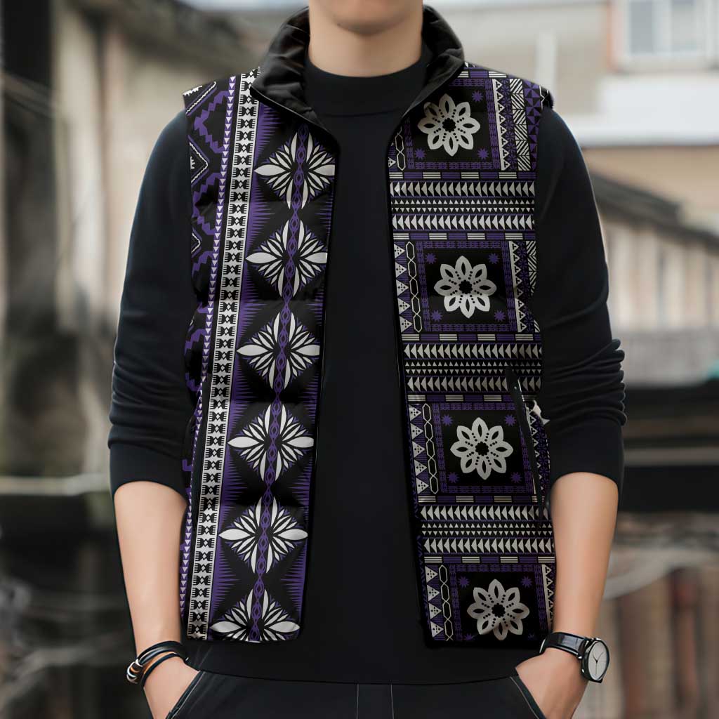 Fiji Masi Tapa Pattern Purple Sleeveless Puffer Jacket LT01 - Polynesian Pride