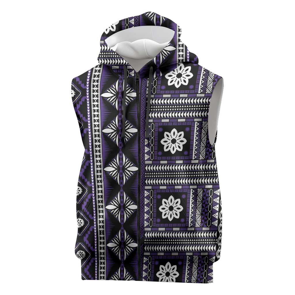 Fiji Masi Tapa Pattern Purple Sleeveless Zip Hoodie LT01 Purple - Polynesian Pride