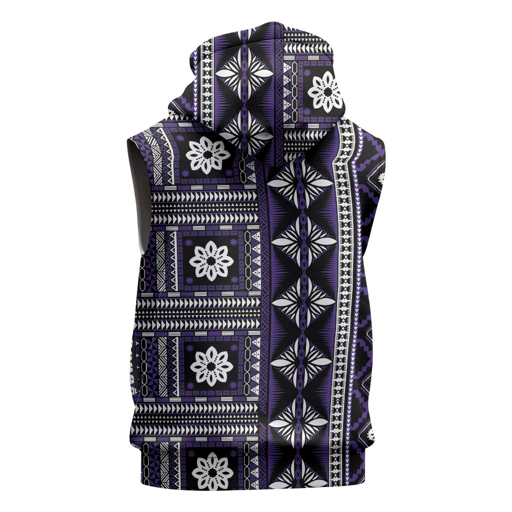 Fiji Masi Tapa Pattern Purple Sleeveless Zip Hoodie LT01 - Polynesian Pride