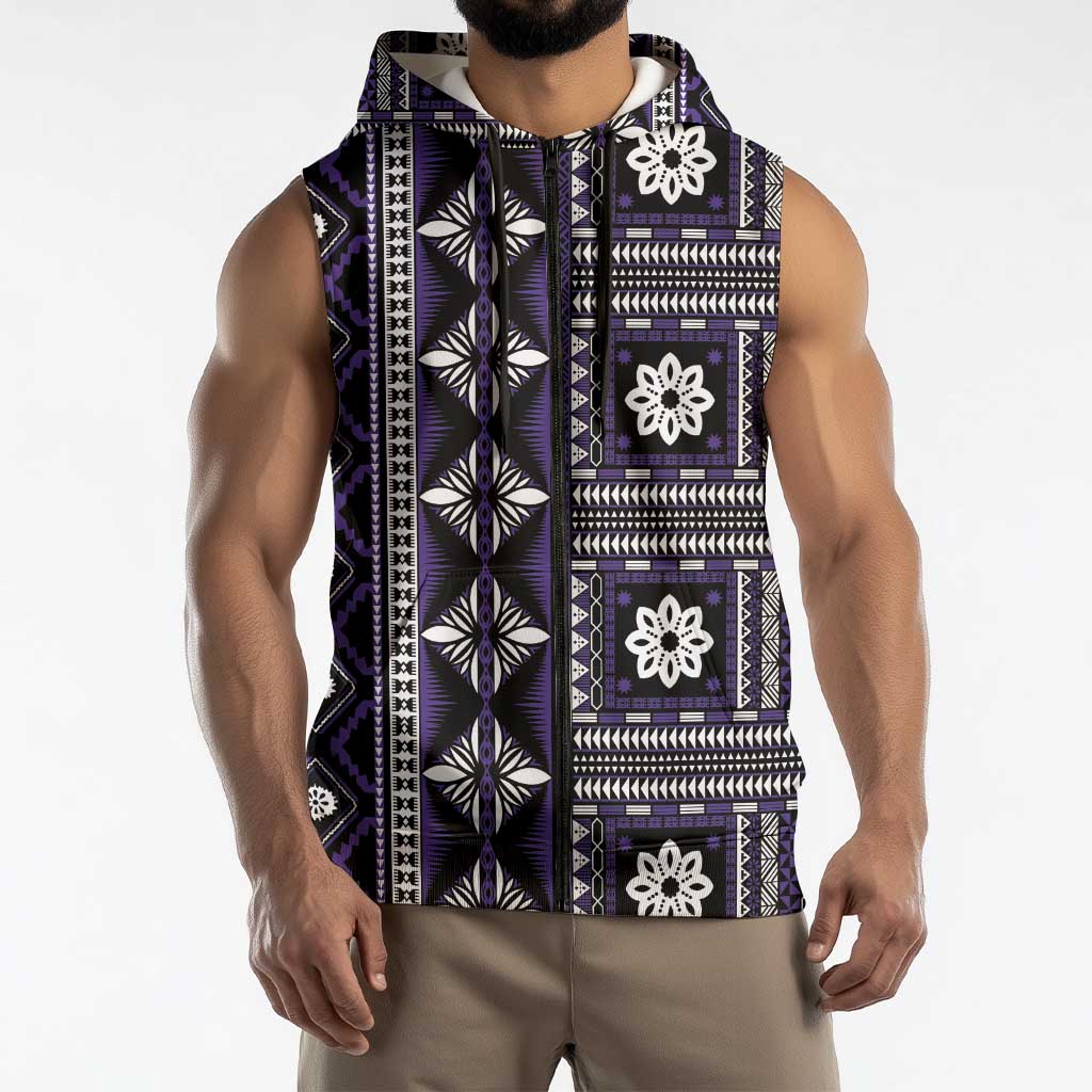 Fiji Masi Tapa Pattern Purple Sleeveless Zip Hoodie LT01 - Polynesian Pride