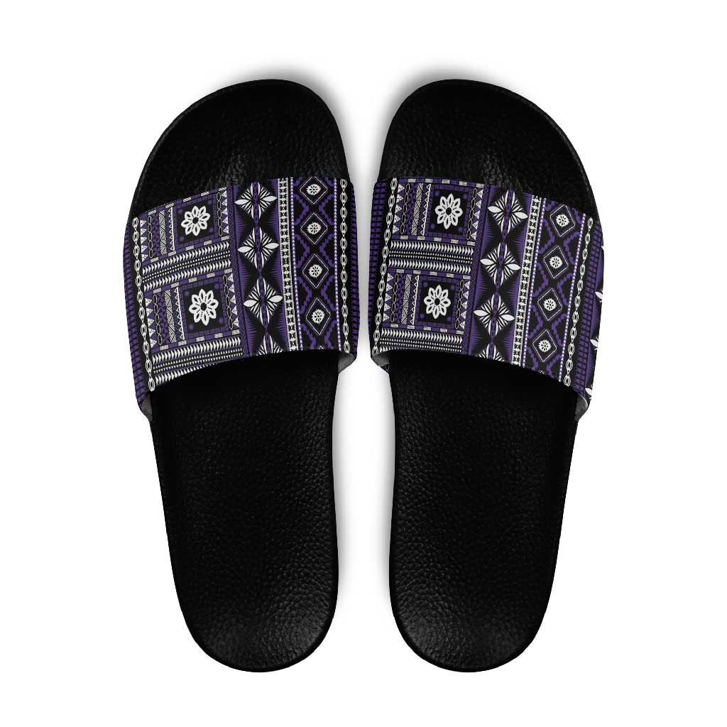 Fiji Masi Tapa Pattern Purple Slide Sandals LT01 Purple - Polynesian Pride