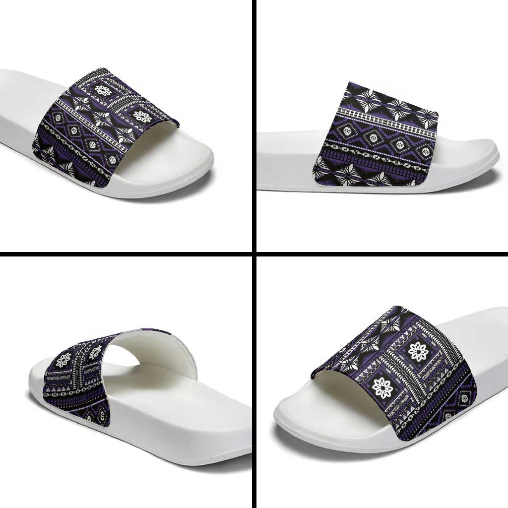 Fiji Masi Tapa Pattern Purple Slide Sandals LT01 - Polynesian Pride