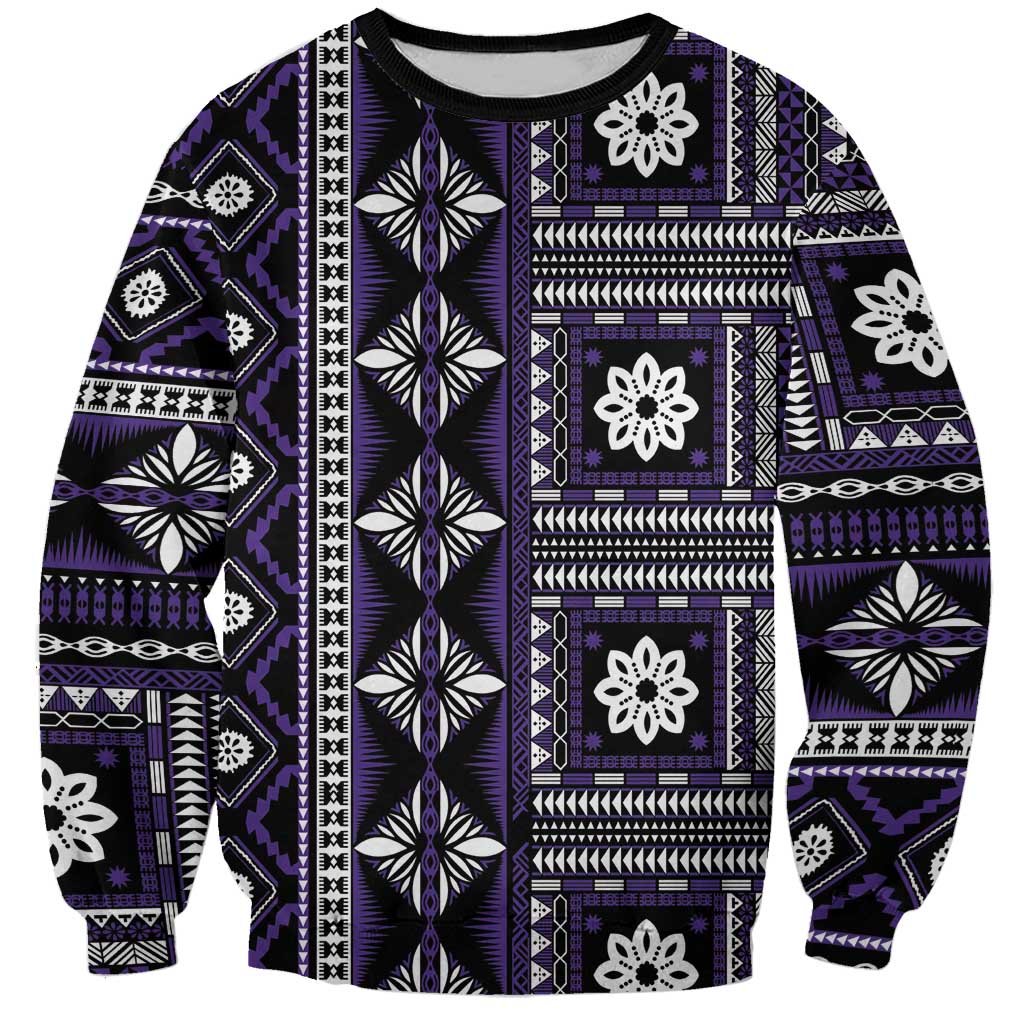 Fiji Masi Tapa Pattern Purple Sweatshirt LT01 Unisex Purple - Polynesian Pride