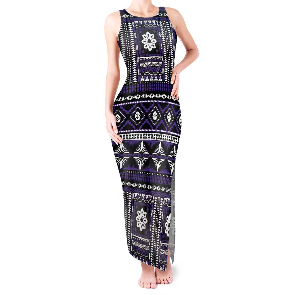 Fiji Masi Tapa Pattern Purple Tank Maxi Dress LT01 Women Purple - Polynesian Pride