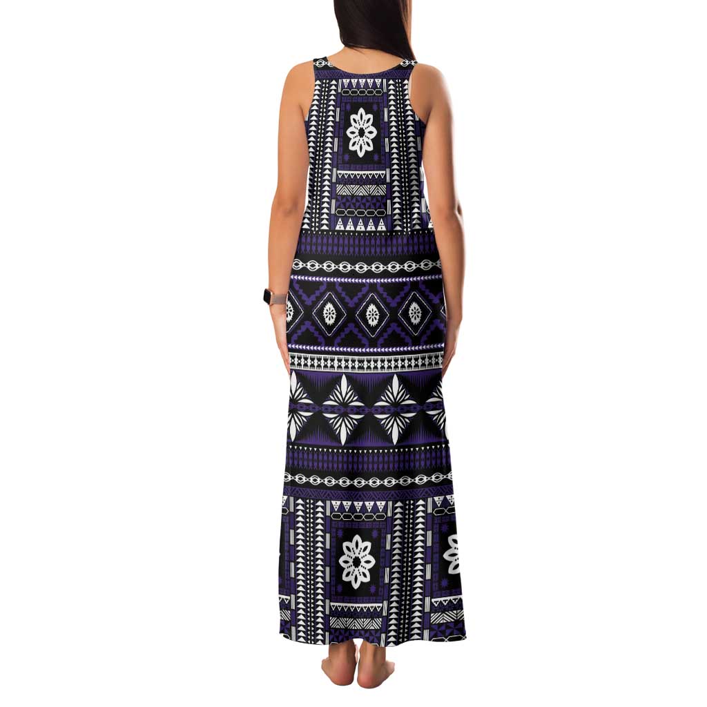 Fiji Masi Tapa Pattern Purple Tank Maxi Dress LT01 - Polynesian Pride