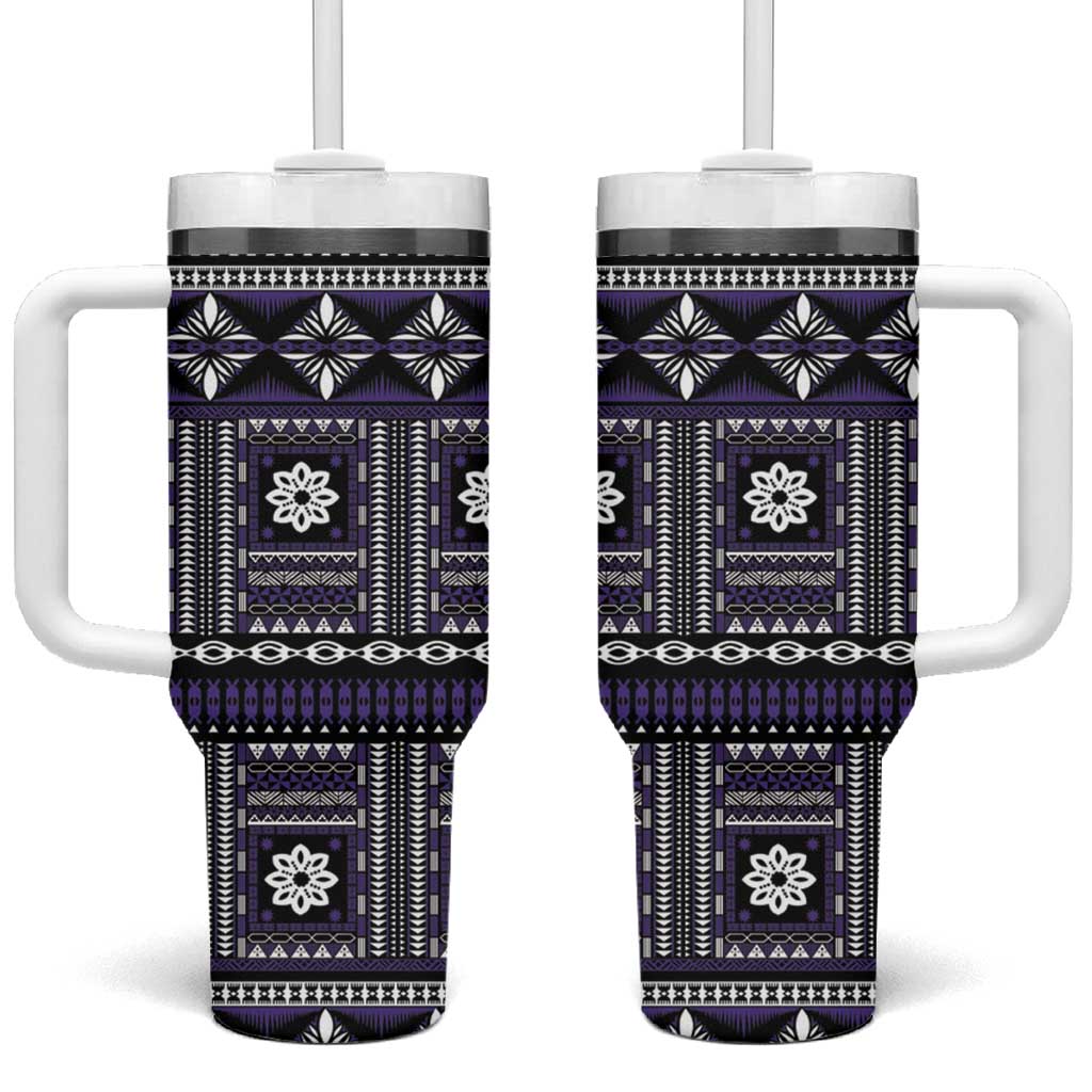 Fiji Masi Tapa Pattern Purple Tumbler With Handle LT01 One Size: 40 oz Purple - Polynesian Pride