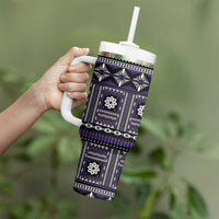 Fiji Masi Tapa Pattern Purple Tumbler With Handle LT01 - Polynesian Pride