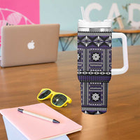 Fiji Masi Tapa Pattern Purple Tumbler With Handle LT01 - Polynesian Pride