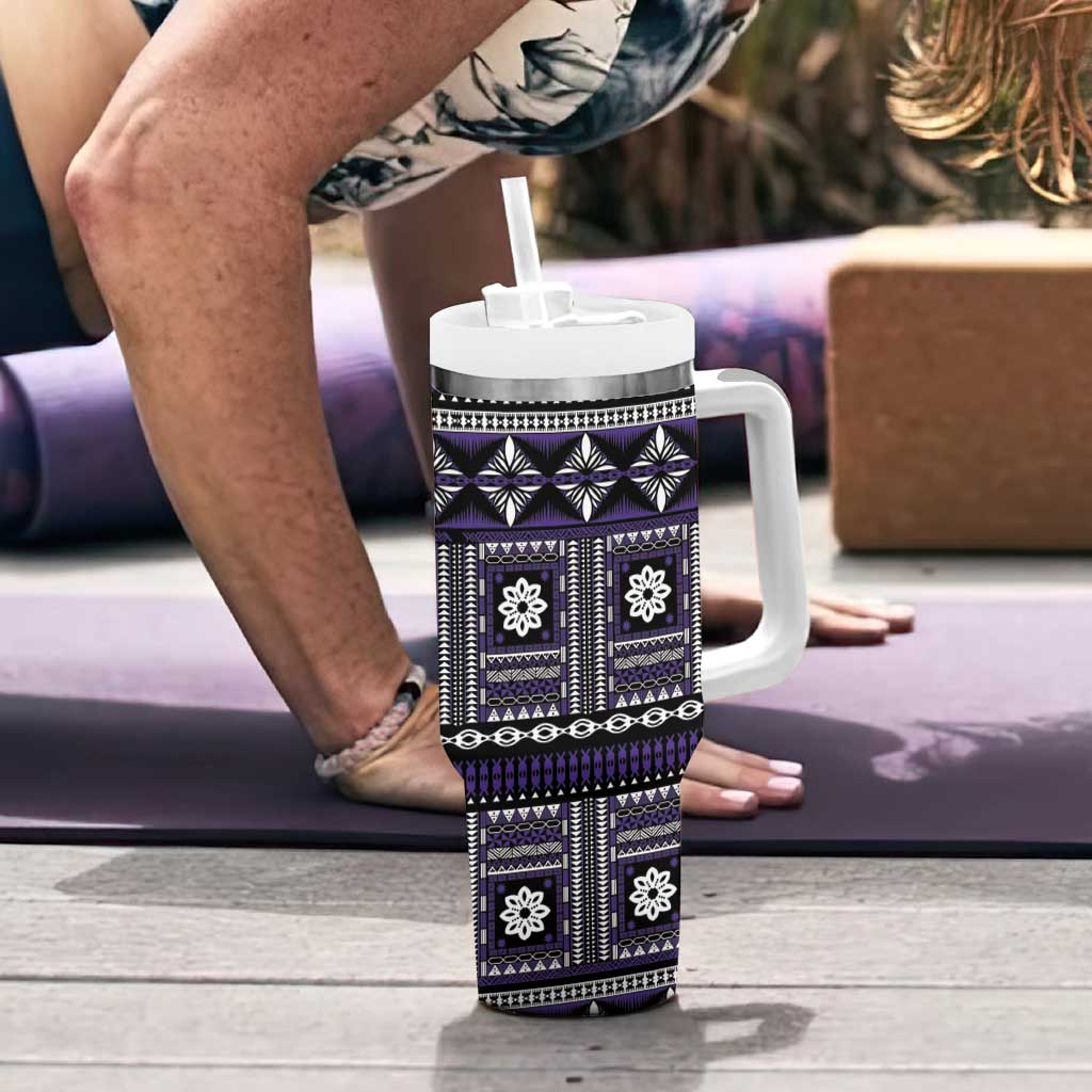 Fiji Masi Tapa Pattern Purple Tumbler With Handle LT01 - Polynesian Pride
