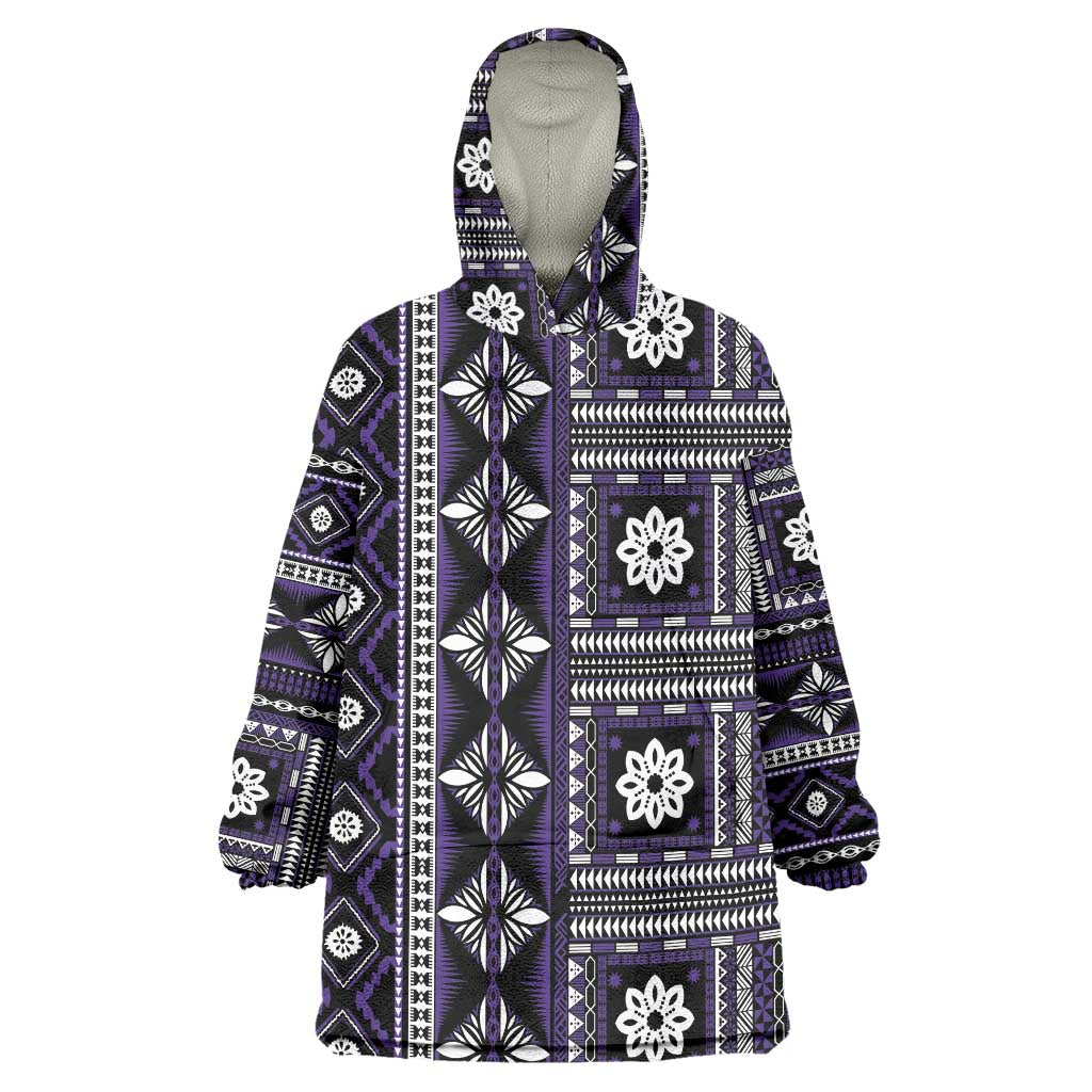 Fiji Masi Tapa Pattern Purple Wearable Blanket Hoodie LT01 One Size Purple - Polynesian Pride