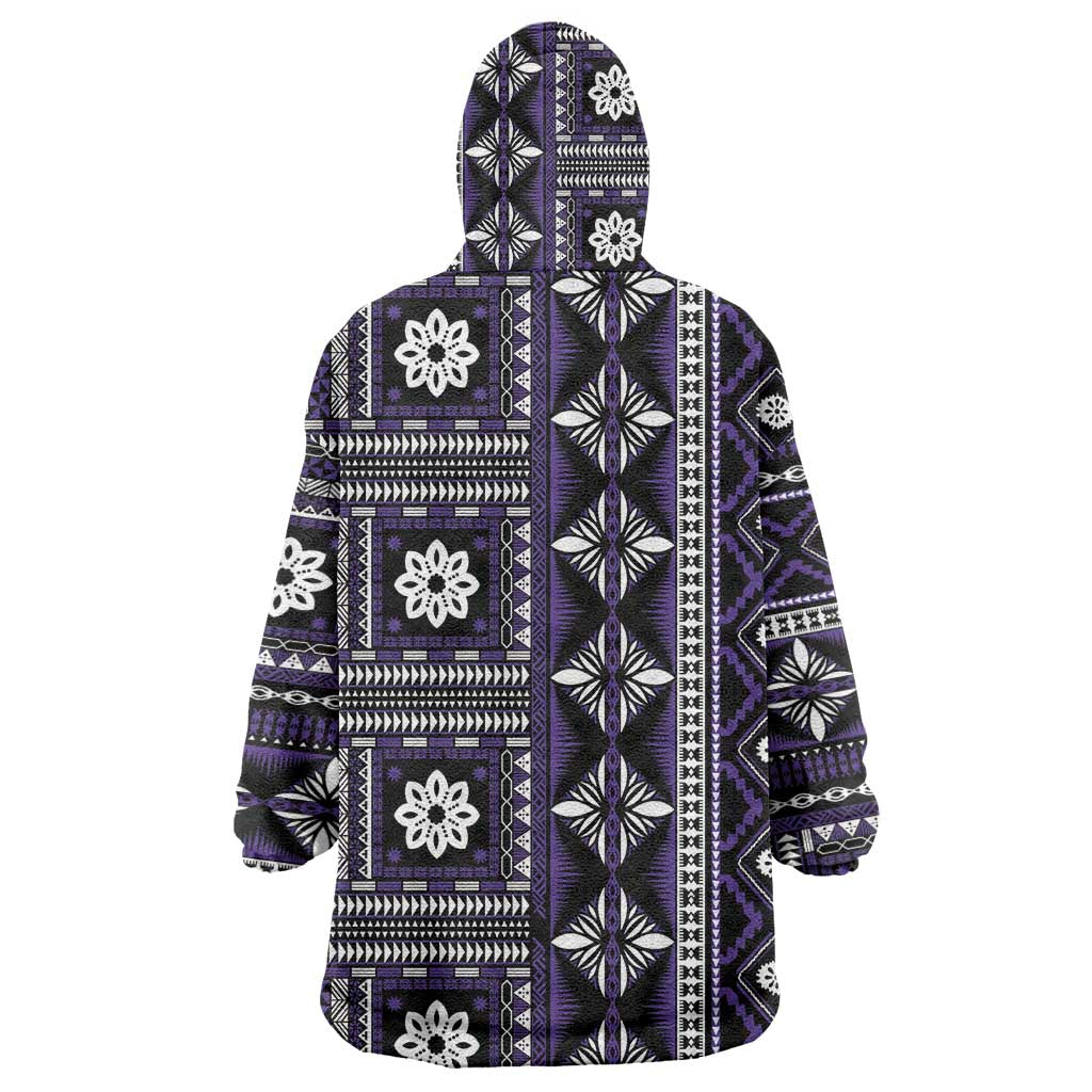 Fiji Masi Tapa Pattern Purple Wearable Blanket Hoodie LT01 - Polynesian Pride