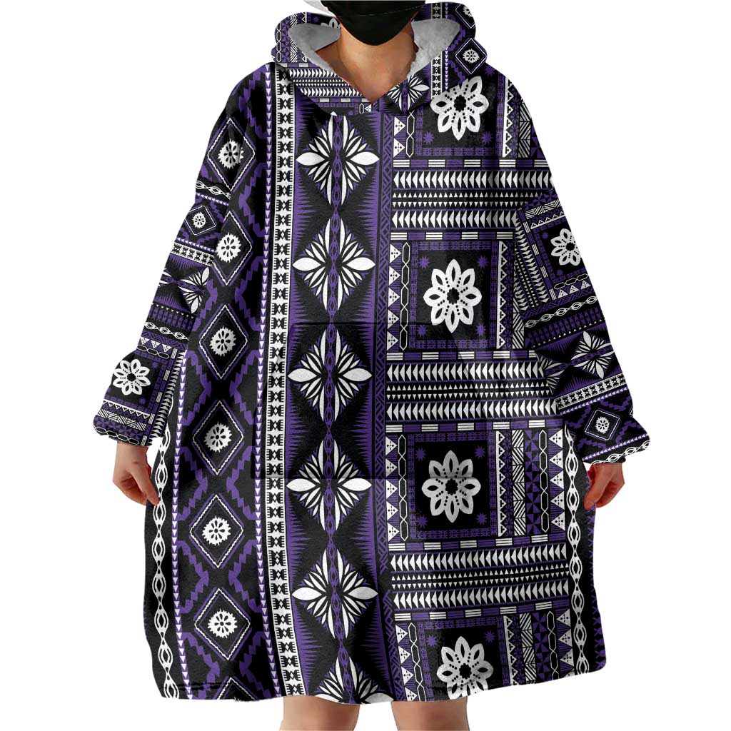 Fiji Masi Tapa Pattern Purple Wearable Blanket Hoodie LT01 - Polynesian Pride