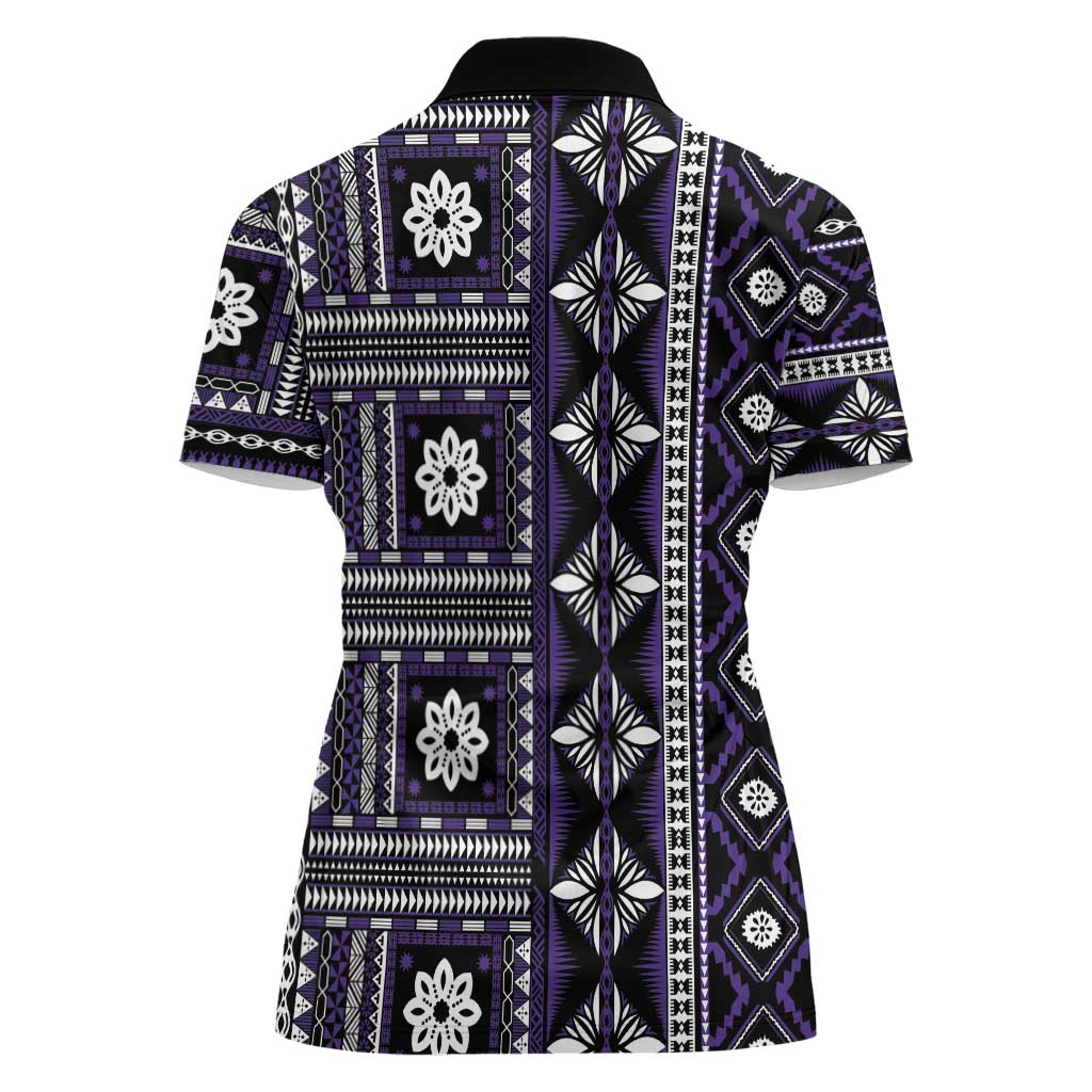 Fiji Masi Tapa Pattern Purple Women Polo Shirt LT01 - Polynesian Pride