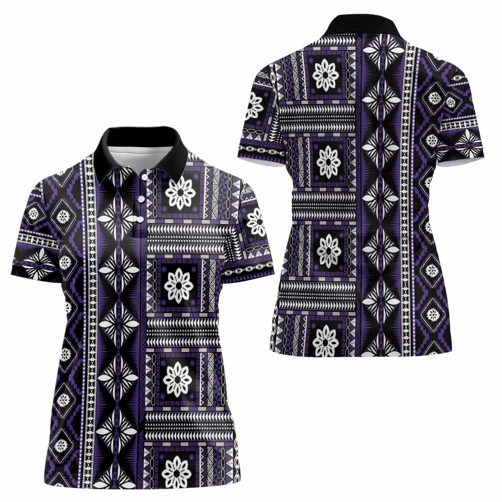 Fiji Masi Tapa Pattern Purple Women Polo Shirt LT01 - Polynesian Pride