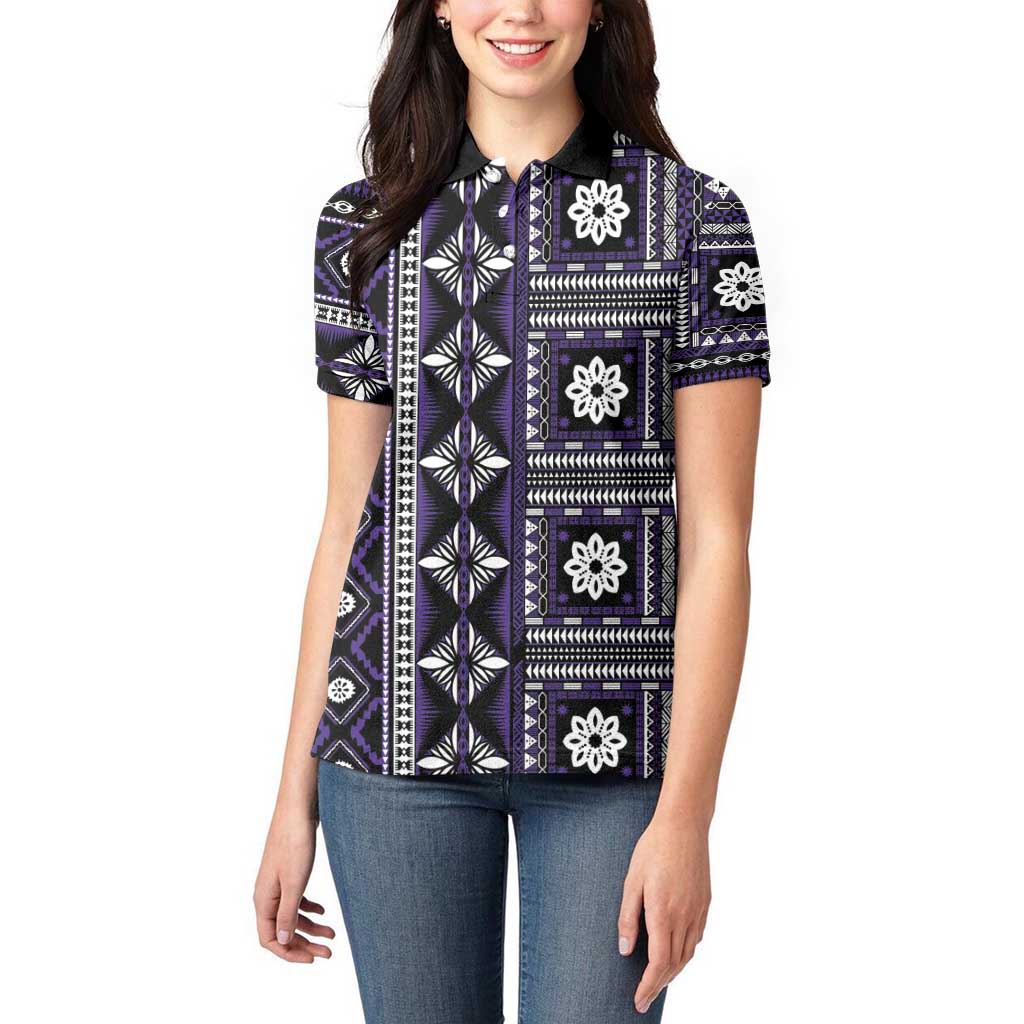 Fiji Masi Tapa Pattern Purple Women Polo Shirt LT01 - Polynesian Pride
