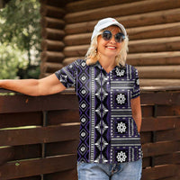 Fiji Masi Tapa Pattern Purple Women Polo Shirt LT01 - Polynesian Pride