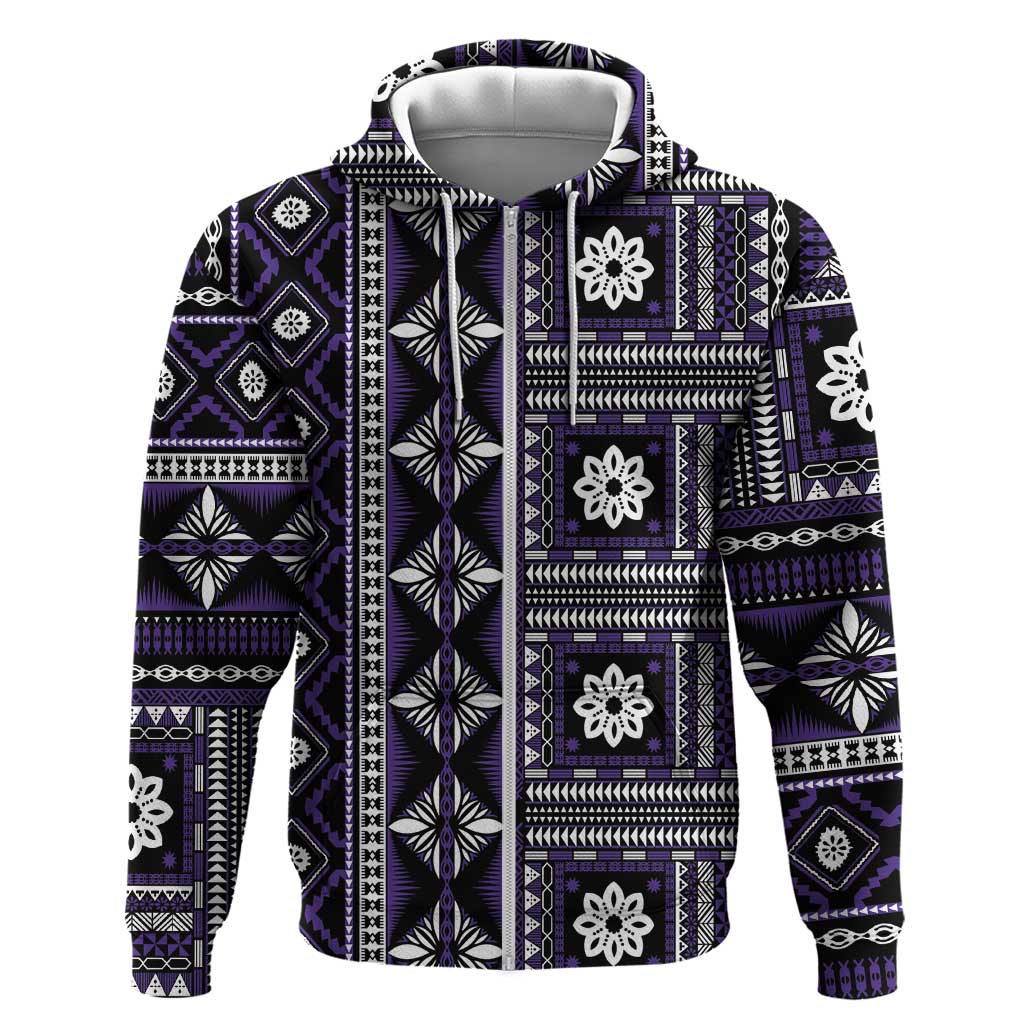 Fiji Masi Tapa Pattern Purple Zip Hoodie LT01 Zip Hoodie Purple - Polynesian Pride