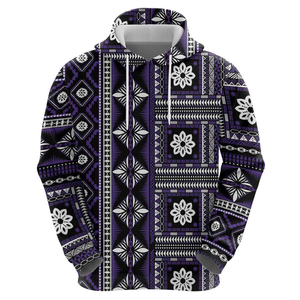 Fiji Masi Tapa Pattern Purple Zip Hoodie LT01 - Polynesian Pride