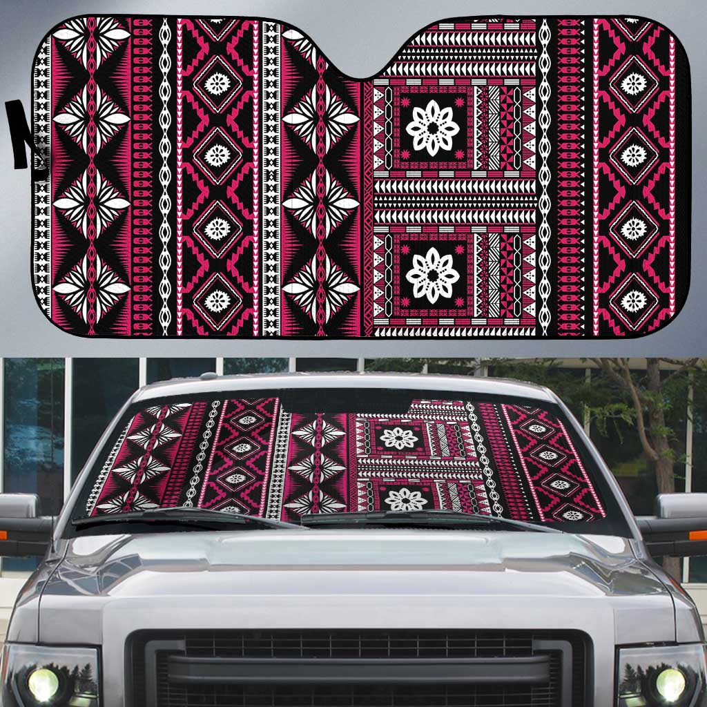Fiji Masi Tapa Pattern Pink Auto Sun Shade LT01 Pink - Polynesian Pride