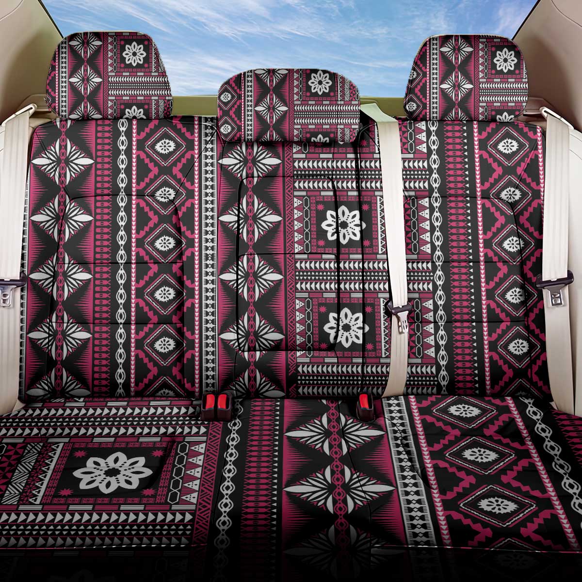 Fiji Masi Tapa Pattern Pink Back Car Seat Cover LT01 One Size Pink - Polynesian Pride