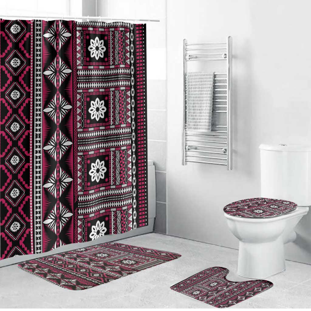 Fiji Masi Tapa Pattern Pink Bathroom Set LT01 Bathroom Set (4 pcs) Pink - Polynesian Pride