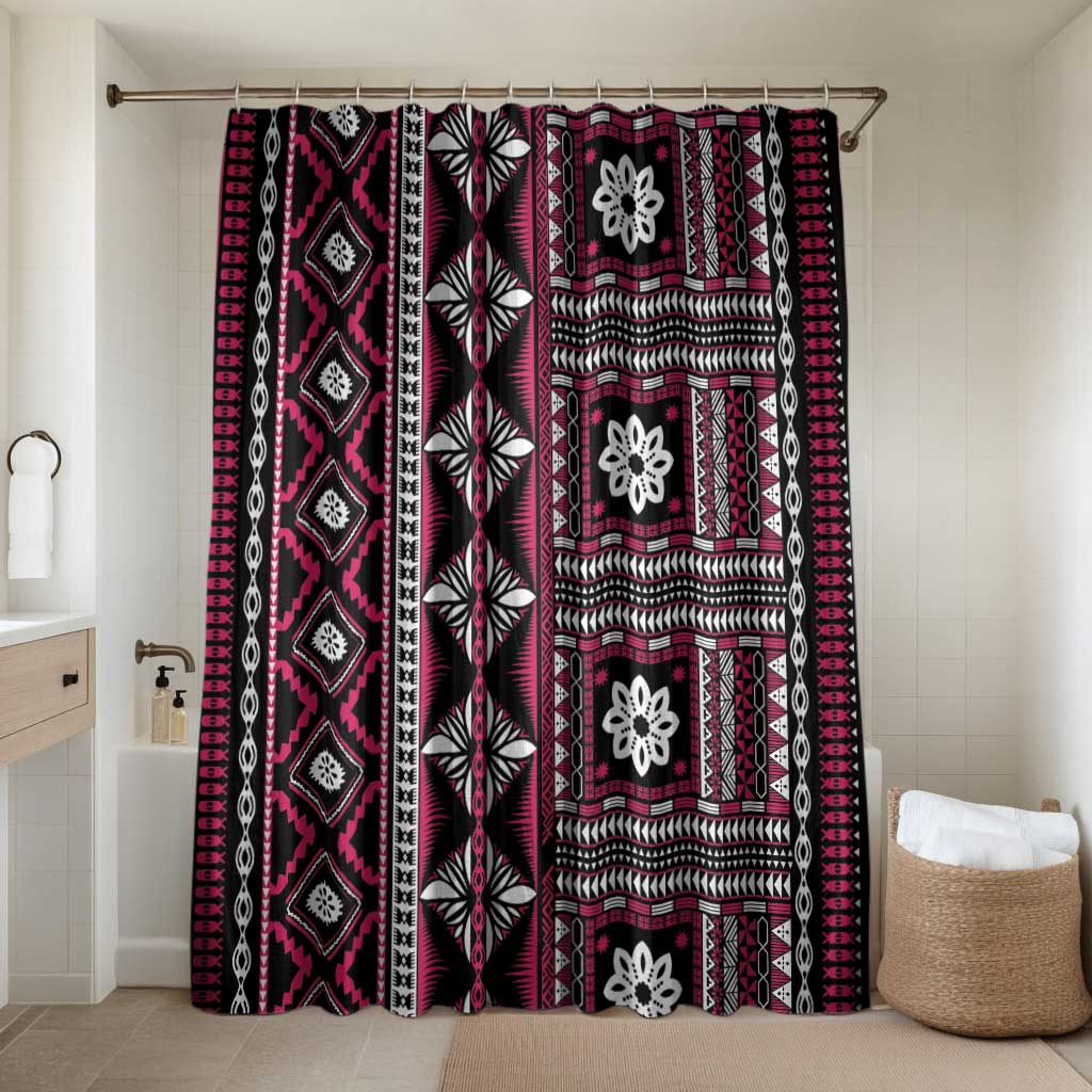Fiji Masi Tapa Pattern Pink Bathroom Set LT01 Shower Curtain Only Pink - Polynesian Pride