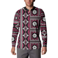 Fiji Masi Tapa Pattern Pink Button Sweatshirt LT01 - Polynesian Pride