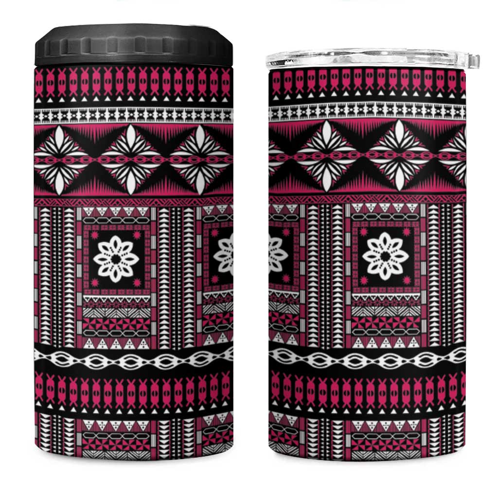 Fiji Masi Tapa Pattern Pink 4 in 1 Can Cooler Tumbler LT01 One Size: 16 oz Pink - Polynesian Pride
