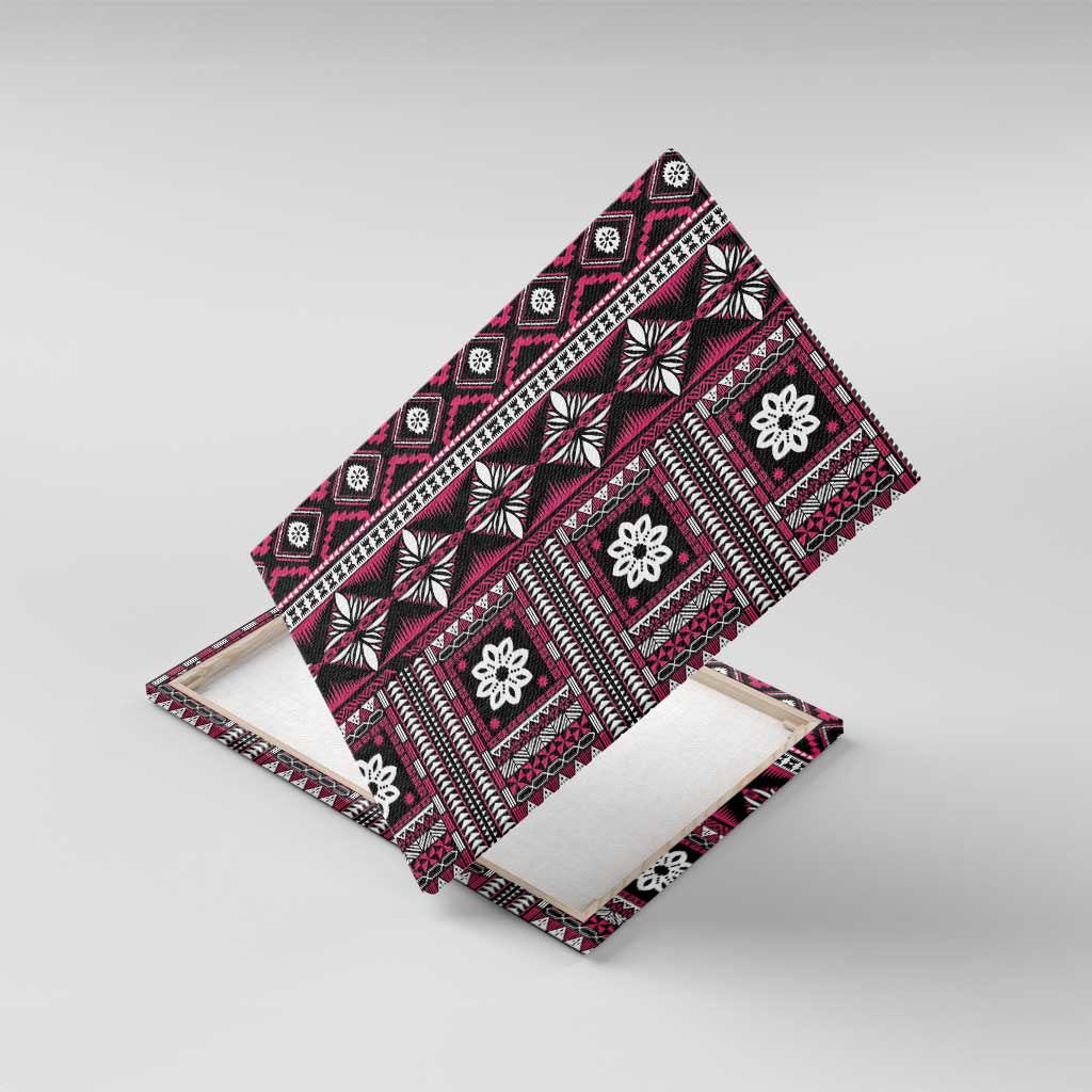 Fiji Masi Tapa Pattern Pink Canvas Wall Art LT01 With Frame Pink - Polynesian Pride